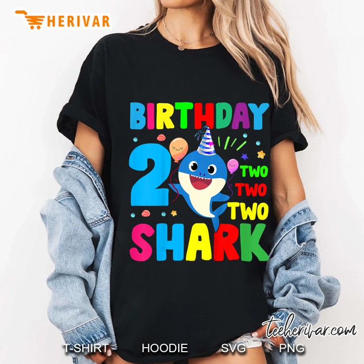 Birthday 2 Two Two Two Shark Blue Baby Shark Version Ladies Tee