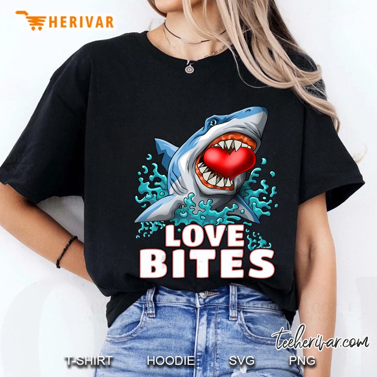 Love Bites Biting Heart Shark Version Ladies Tee