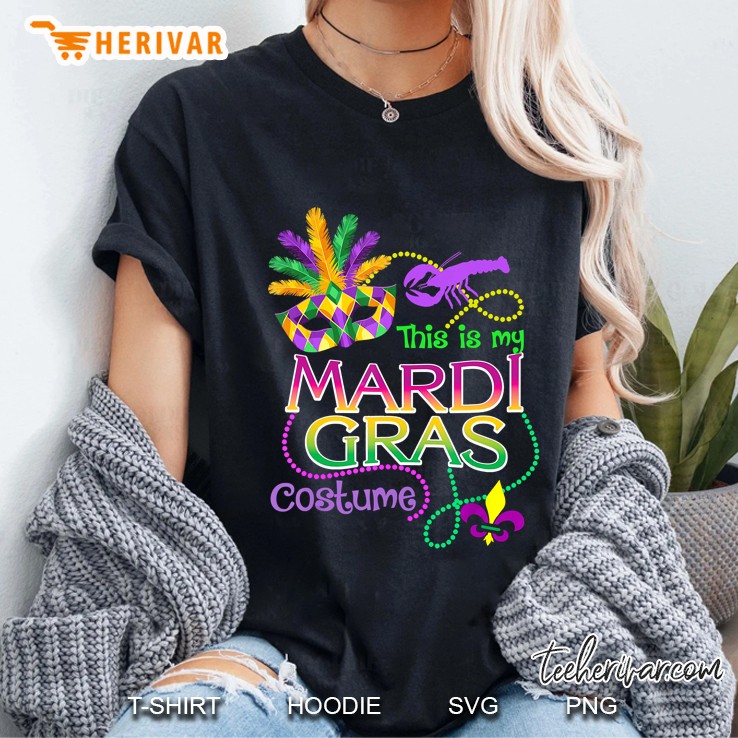 This Is My Mardi Gras Costume Mask Crawfish And Beads Version Ladies Tee