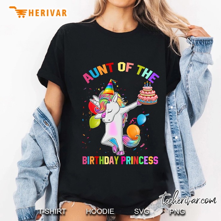 Aunt Of The Birthday Princess Unicorn With Cake Version Ladies Tee