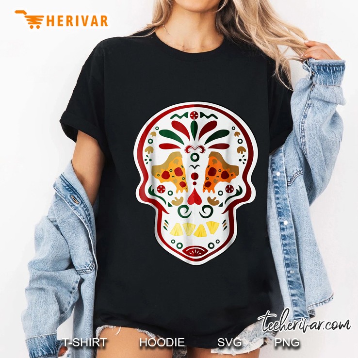 Vegan Day Of The Dead Slice Of Pizza Skull Ladies Tee