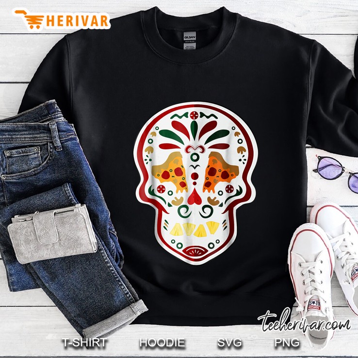 Vegan Day Of The Dead Slice Of Pizza Skull Sweatshirt