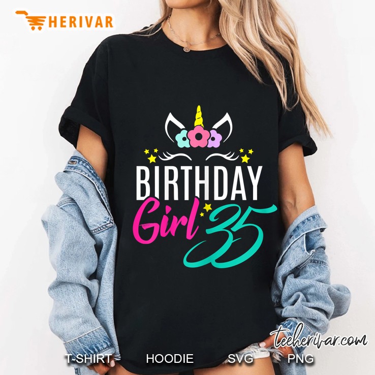 Birthday Girl 35 Unicorn Face Version Ladies Tee