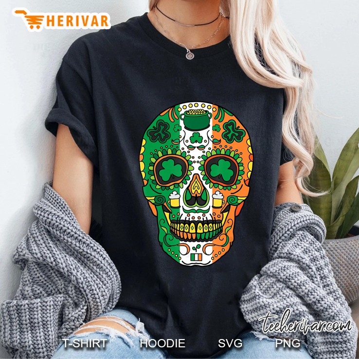 Day Of The Dead Irish Sugar Skull St Patricks Day Ladies Tee