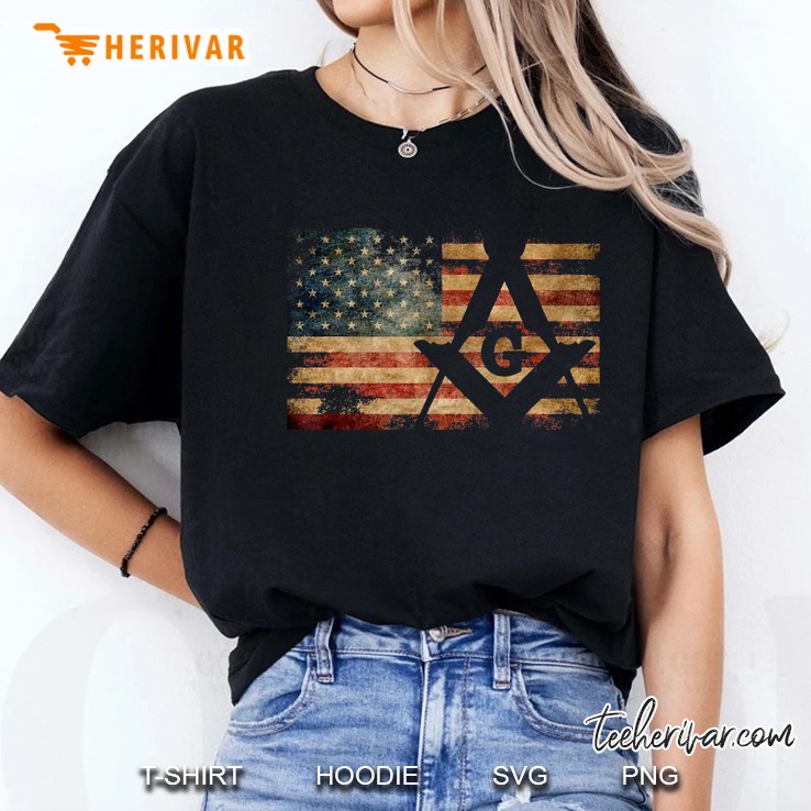 Square And Compass Masonic Shriner American Flag Ladies Tee