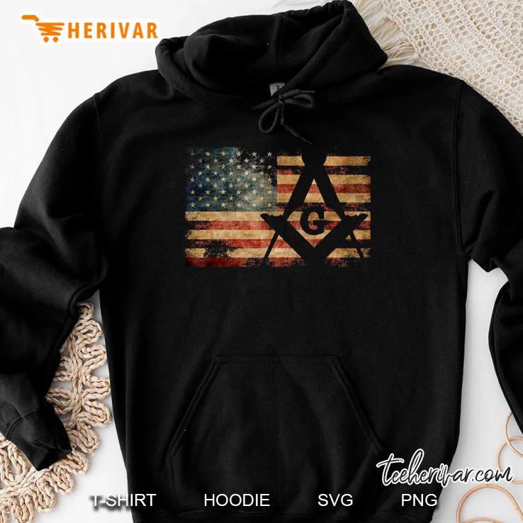Square And Compass Masonic Shriner American Flag Hoodie