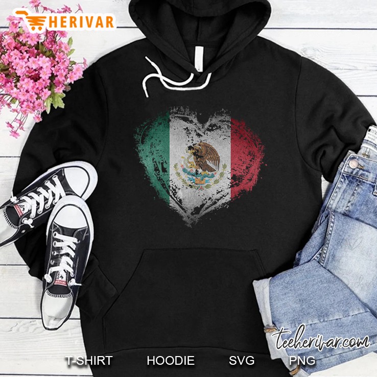 Vintage Mexico Heart Shape Mexican Flag Hoodie