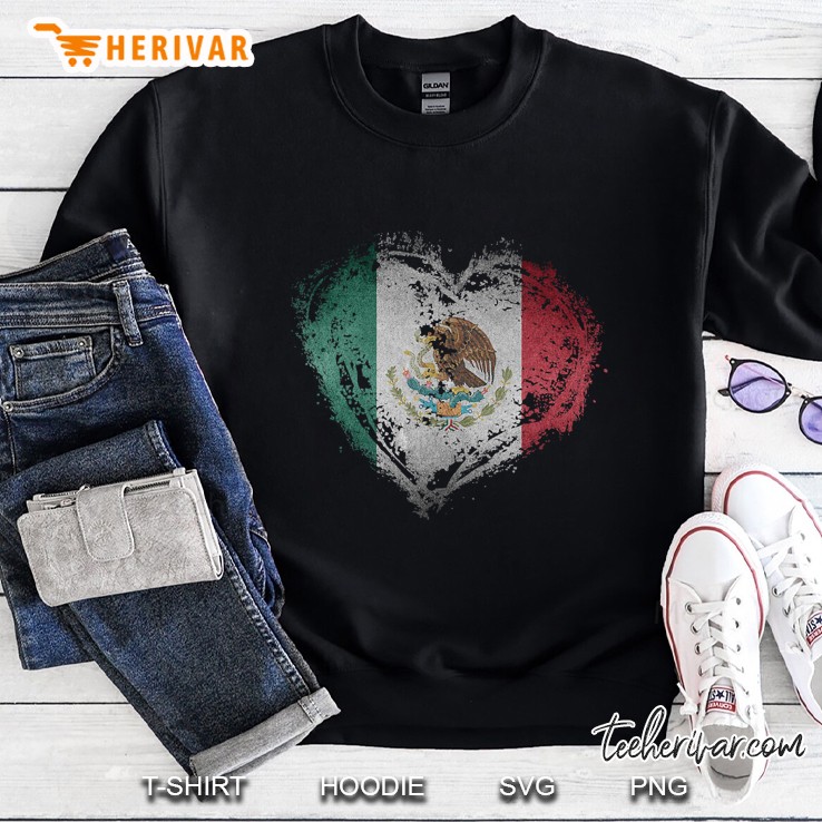 Vintage Mexico Heart Shape Mexican Flag Sweatshirt