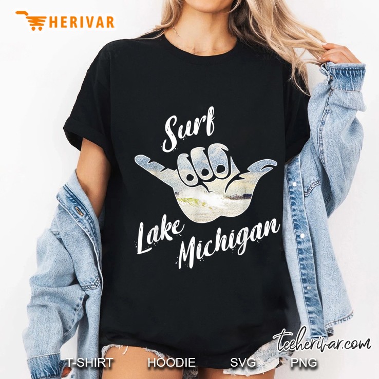 Surf Lake Michigan Shaka Sign Version Ladies Tee