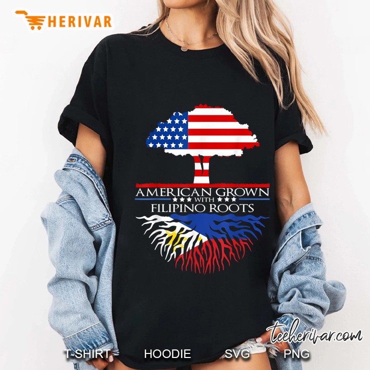 American Grown with  Filipino Roots American Flag And Philippine Flag Version Ladies Tee