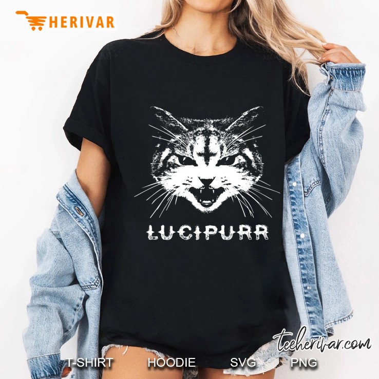 Lucipurr Satanic Cat With Inverted Upside Down Cross Ladies Tee