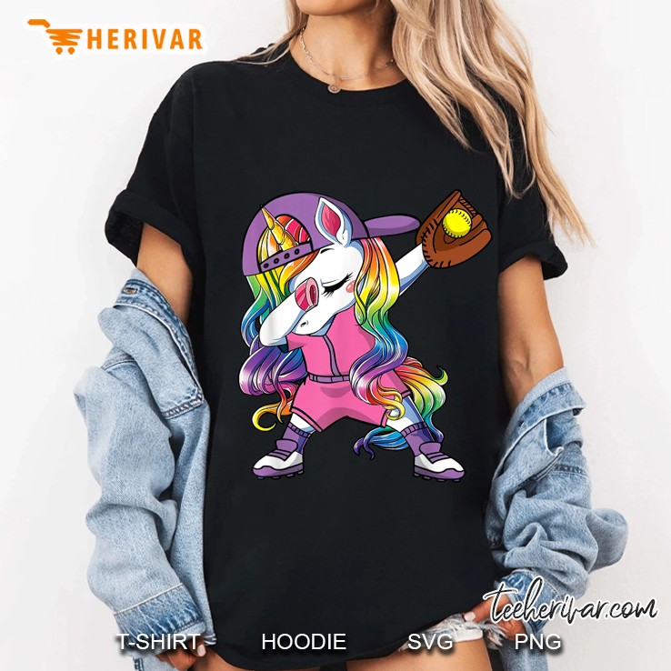 Dabbing Softball Unicorn Ladies Tee