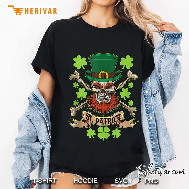 St Patrick Skull Leprechaun Pirate Shamrock Version Ladies Tee
