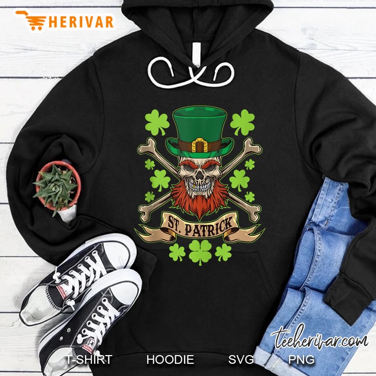 St Patrick Skull Leprechaun Pirate Shamrock Version Hoodie