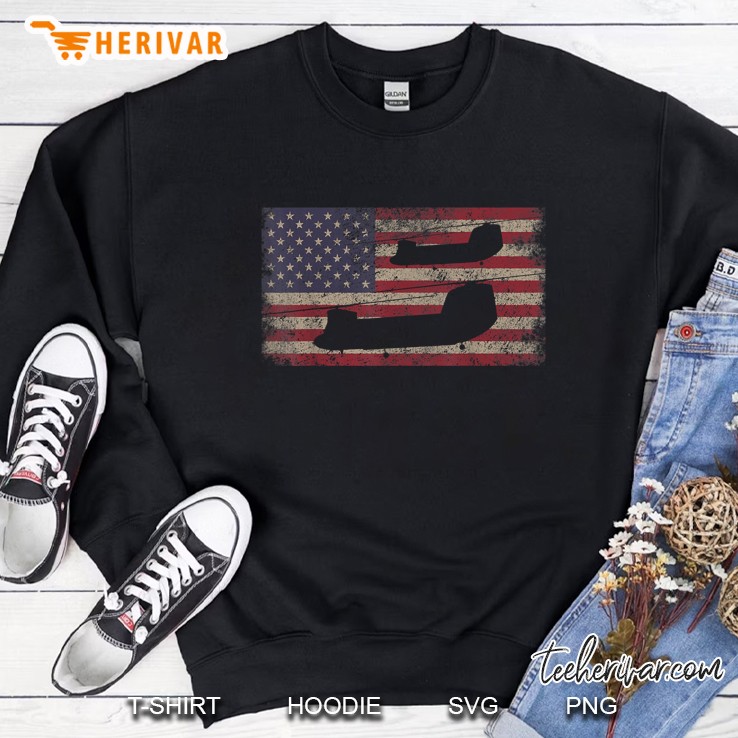 Ch47 Chinook Helicopter American Flag Grunge Version Sweatshirt