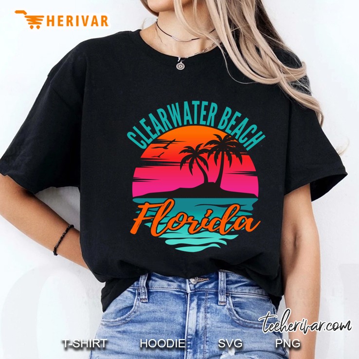 Clearwater Beach Florida Palm Tree Sunset Version Ladies Tee