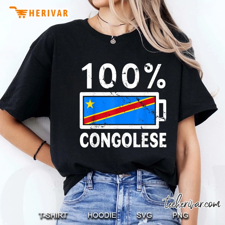 100 Percent Congolese Battery Power Congolese Flag Grunge Version Ladies Tee