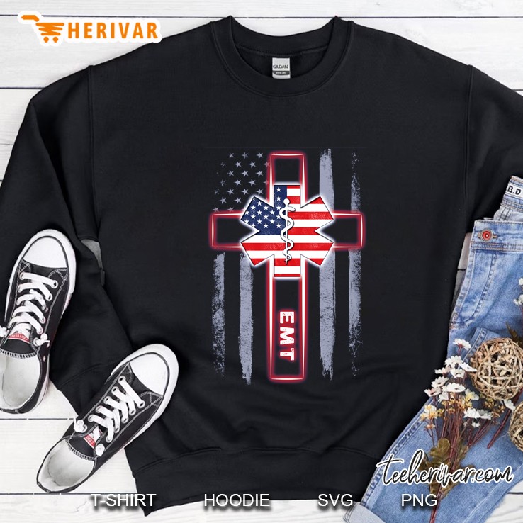 EMT Emergency Medical Technician American Flag And Cross Version Sweatshirt