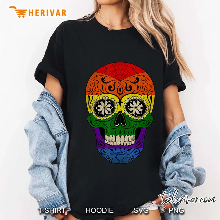 LGBT Pride Rainbow Sugar Skull Day Of The Dead Ladies Tee