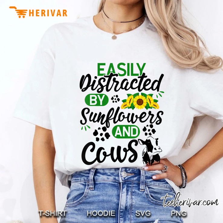 Easily Distracted By Sunflowers And Cows White Version2 Ladies Tee