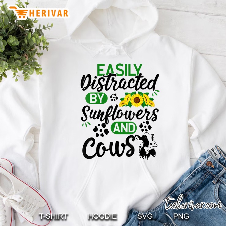 Easily Distracted By Sunflowers And Cows White Version2 Hoodie