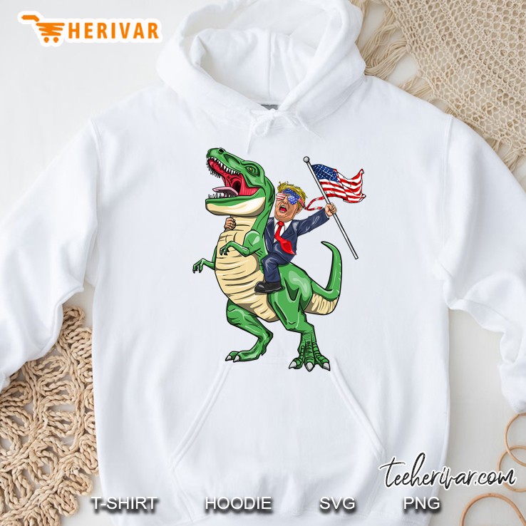 T Rex Dinosaur With Trump American Flag Hoodie