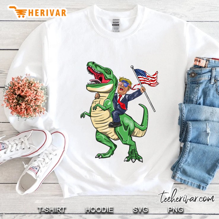 T Rex Dinosaur With Trump American Flag Sweatshirt