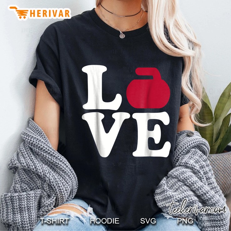 Love Red Curling Stone Version Ladies Tee