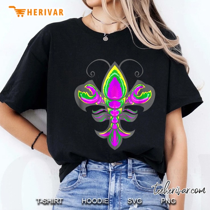 Mardi Gras Crawfish Fleur De Lis Ladies Tee