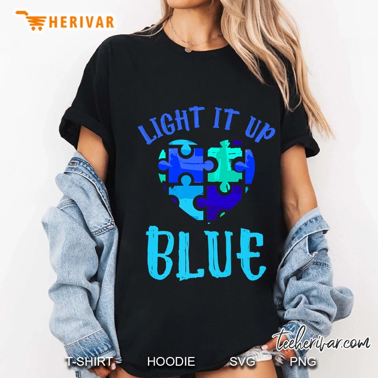 Light It Up Blue Puzzle Heart Version Ladies Tee