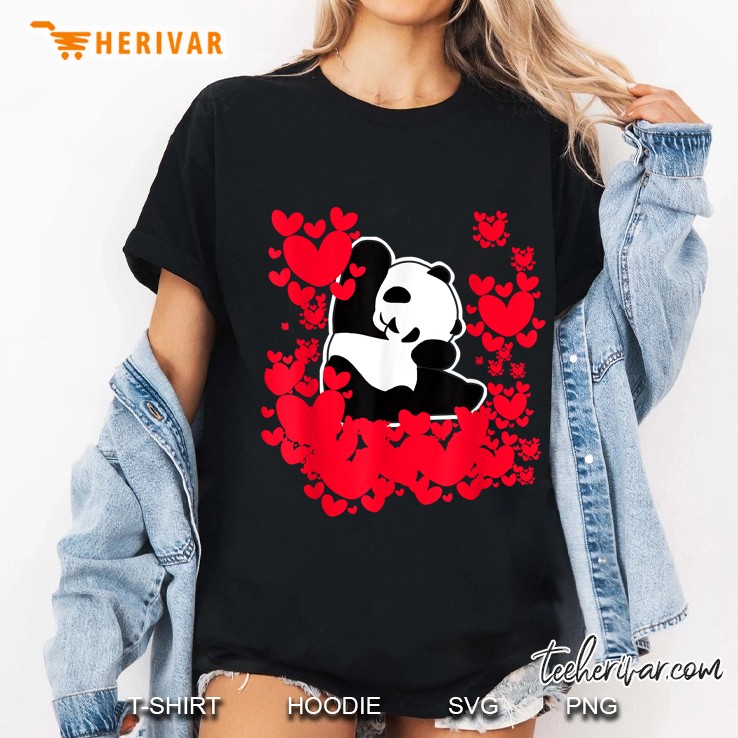 Panda With Red Hearts Ladies Tee