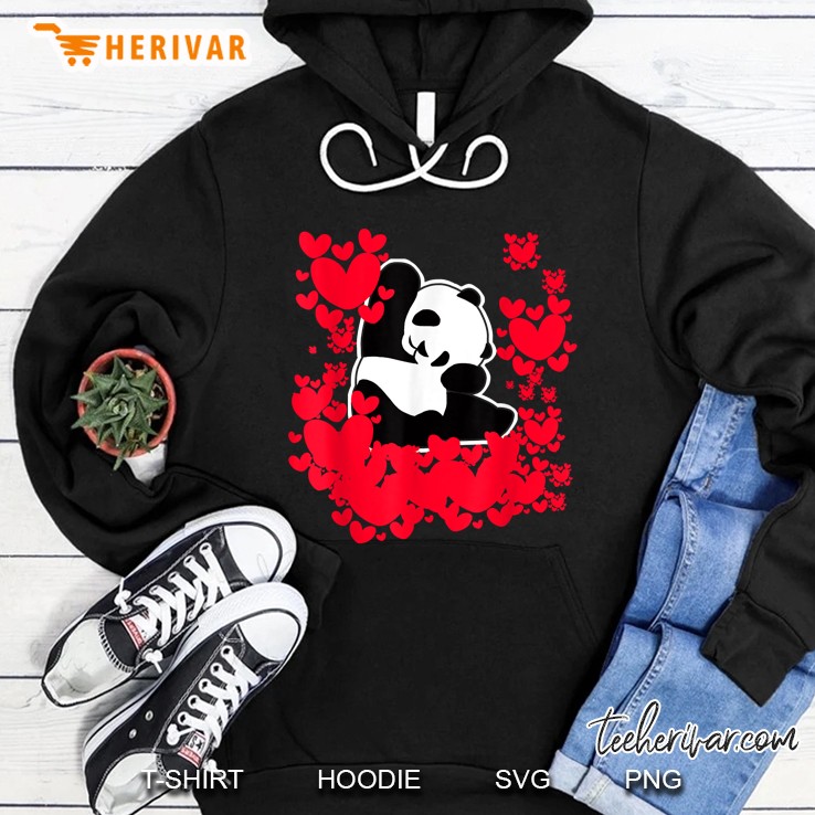 Panda With Red Hearts Hoodie