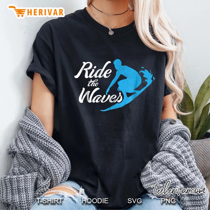 Ride The Waves Blue Surfing Man Silhouette Version Ladies Tee
