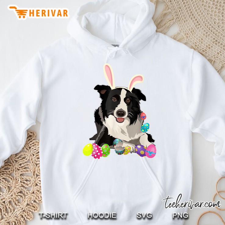 Border Collie Dog Bunny Rabbit Hat Easter Eggs Hoodie