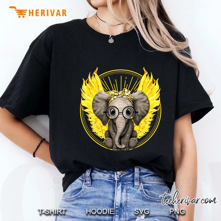Bandana Baby Elephant With Gold Wings Wearing Glasses Ladies Tee