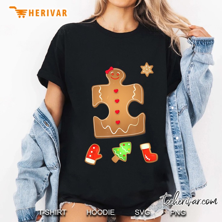 Christmas Autism Gingerbread Puzzle Ladies Tee