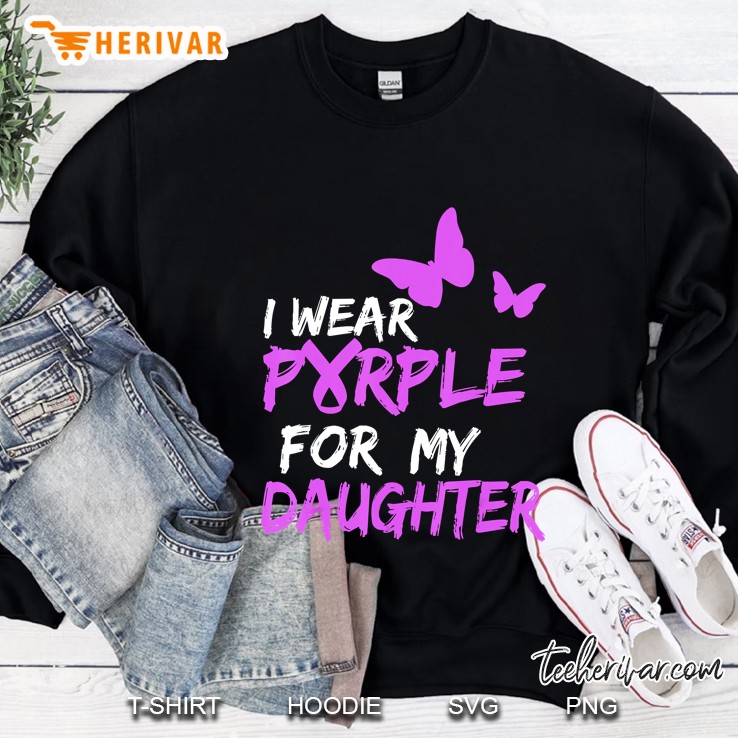 I Wear Purple For My Daughter Butterfly And Ribbon Version Sweatshirt