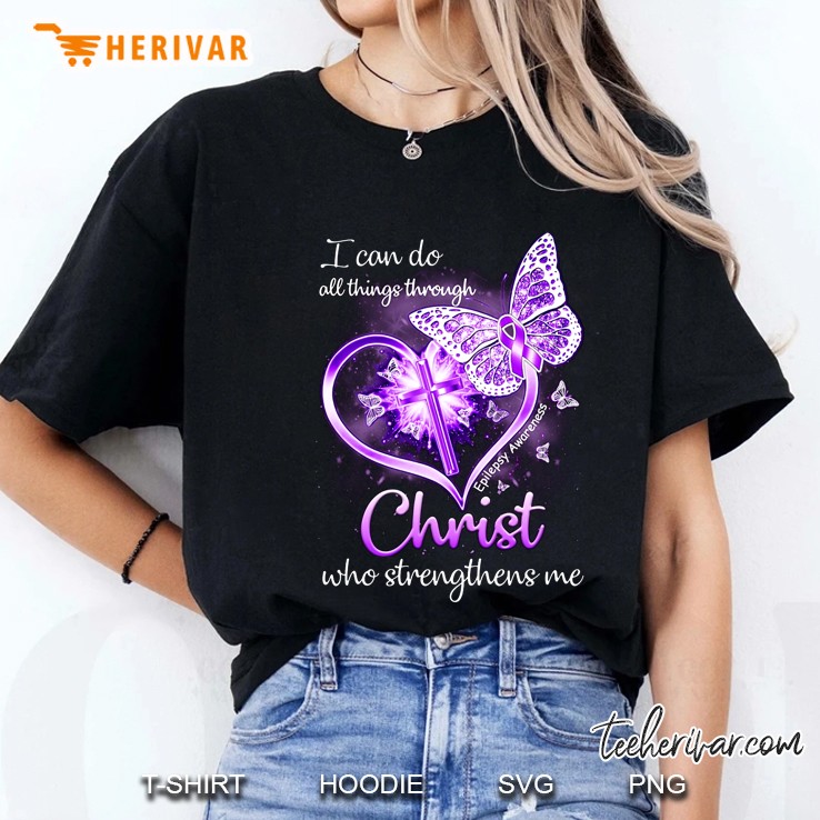 I Can Do All Things Through Christ Who Strengthens Me Epilepsy Awareness Cross Heart Version Ladies Tee