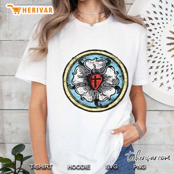Martin Luther Rose Lutheran Symbol Distressed Chalk 5 Solas Ladies Tee
