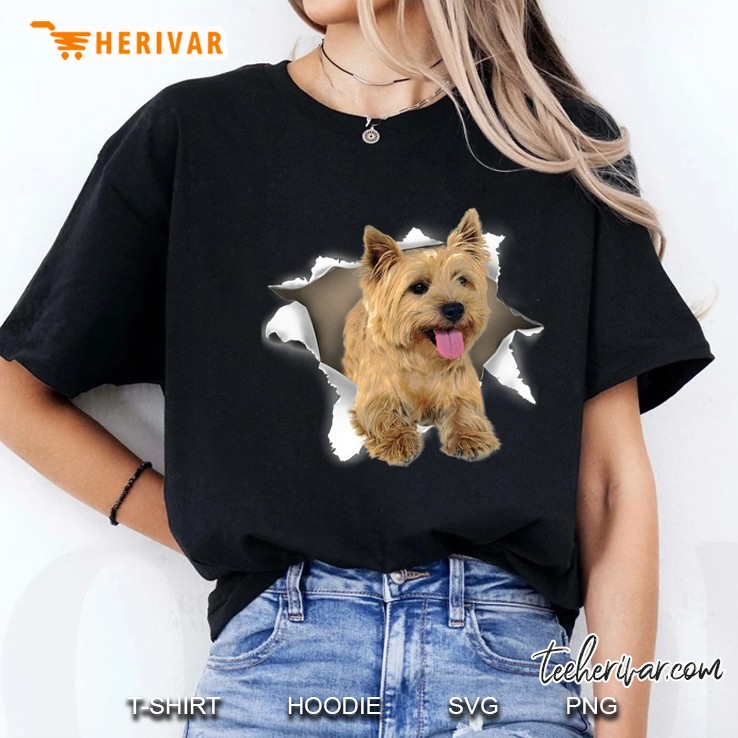 Cairn Terrier Dog Inside Torn Hole Ladies Tee