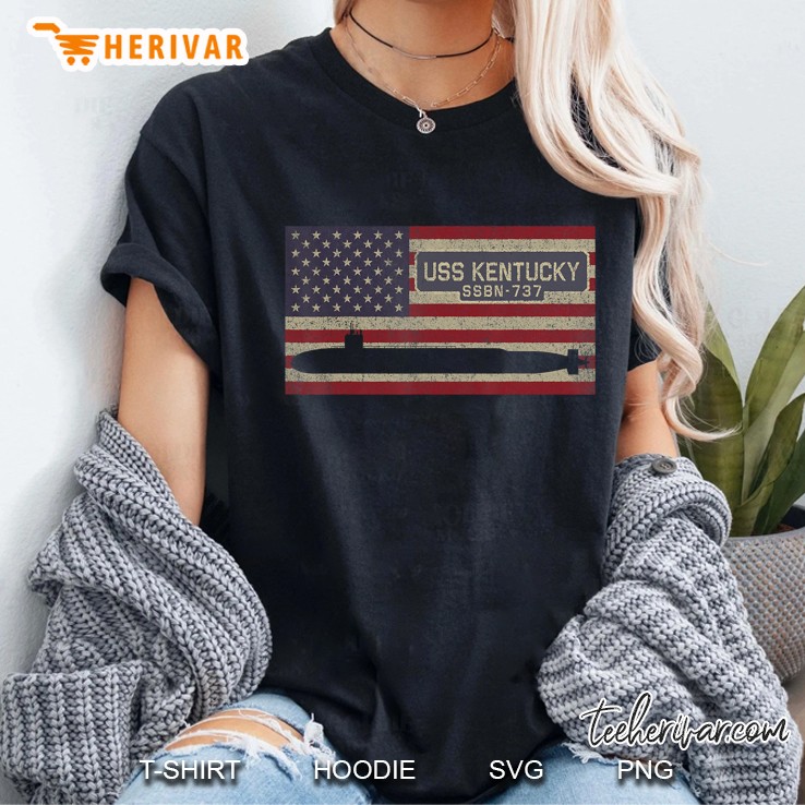 USS Kentucky SSBN-737 Submarine American Flag Ladies Tee
