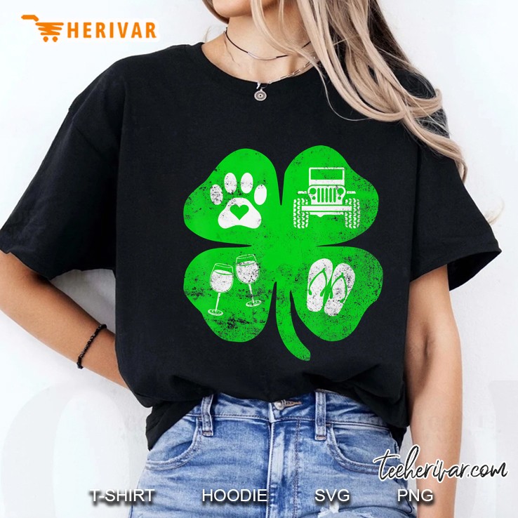 Dog Paw Print Car Wine Flip Flops Four Leaf Clover Grunge Version Ladies Tee