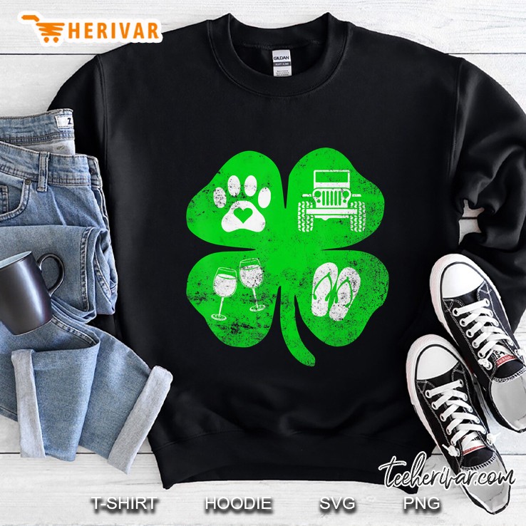 Dog Paw Print Car Wine Flip Flops Four Leaf Clover Grunge Version Sweatshirt