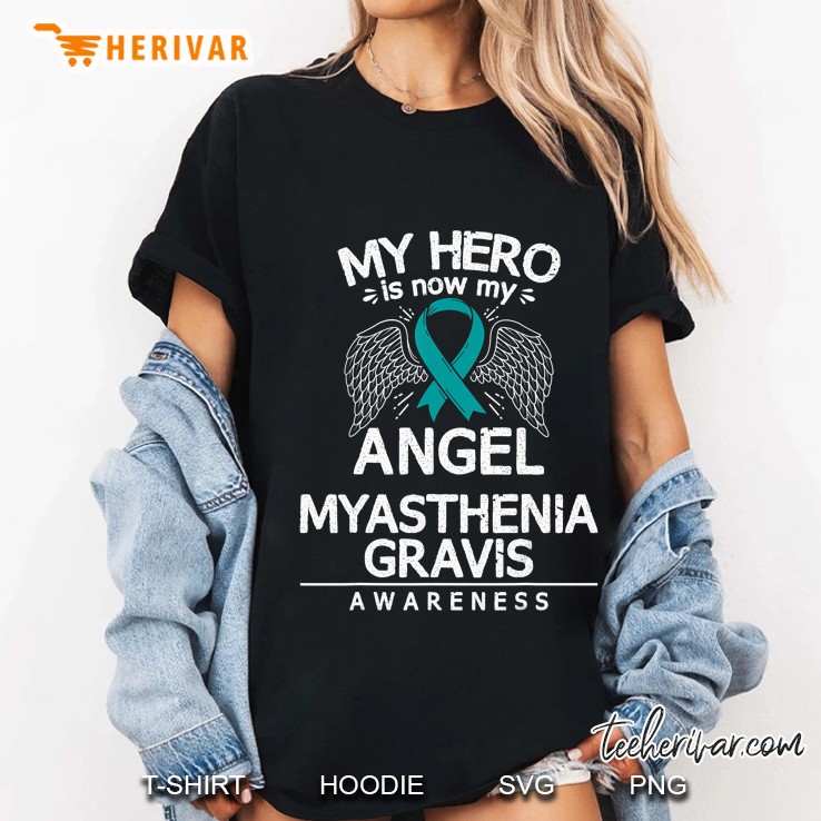 My Hero Is Now My Angel Myasthenia Gravis Awareness Teal Ribbon Version Ladies Tee