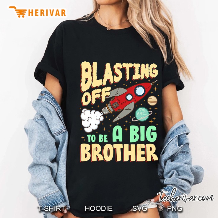 Blasting Off To Be A Big Brother Rocket Launch Version Ladies Tee