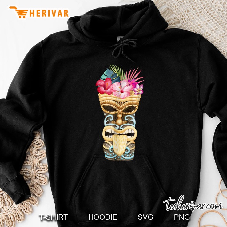 Tiki Totem Pole With Tropical Flowers Hoodie