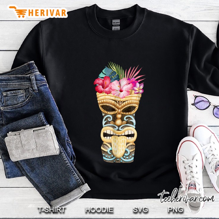 Tiki Totem Pole With Tropical Flowers Sweatshirt