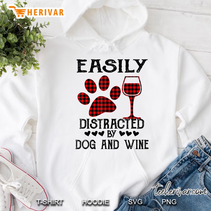 Easily Distracted By Dog And Wine Plaid Version Hoodie