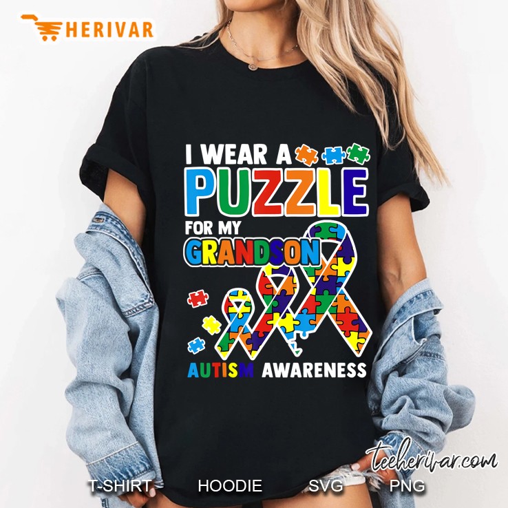 I Wear A Puzzle For My Grandson Autism Awareness Ladies Tee