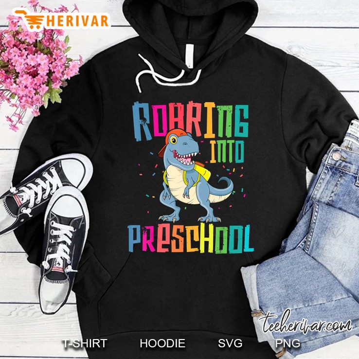 Roaring Into Preschool T-Rex Back To School Dinosaur Hoodie